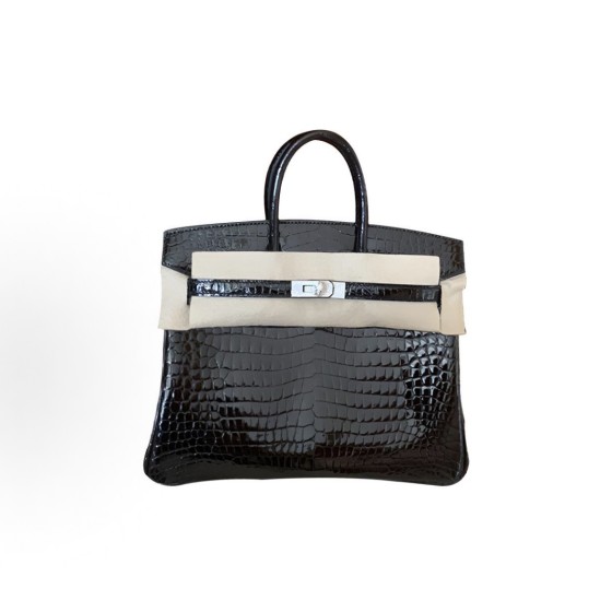 HERMES Birkin with an inverted V-shaped alligator buckle, regular women\'s Noir black